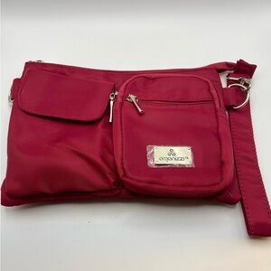 Red Multi Pocket Clutch Wristlet with Separate Black Nylon Strap. RFID Model